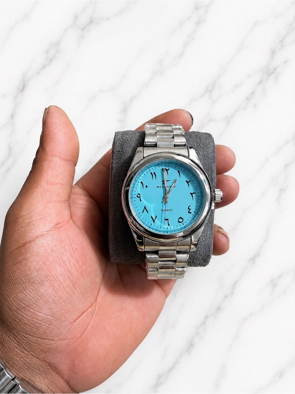 Men’s Stainless Steel Watch with Turquoise Dial 42mm